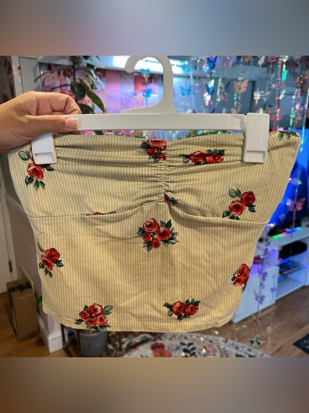 Vintage Yellow Floral Tube Top Y2K Cottagecore L